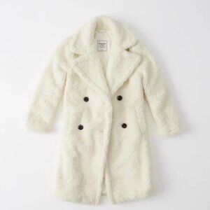 Abercrombie & Fitch Cream Sherpa Car Coat Size L Y2K Festival Upper East‎ Side
